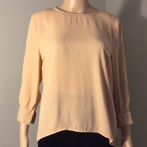 UNIQ SHEER EMBELLISHED HI-LOW CREAM BLOUSE TOP